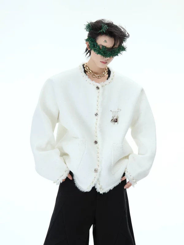 Pearl-Embellished Knitted Cardigan 4