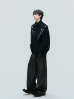 Pearl-Embellished Plush High-Neck Zip Cardigan 4