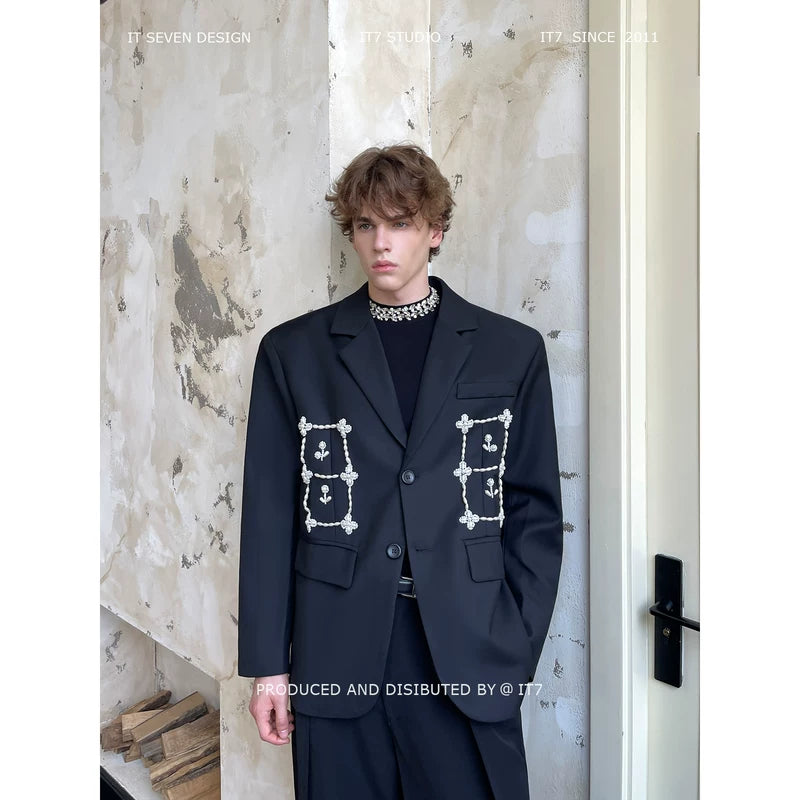 Pearl-Embellished Tailored Suit Jacket 1