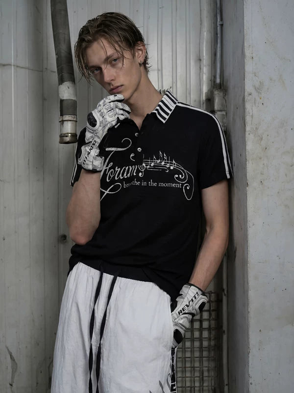 Piano Key Print Cotton Polo Shirt 1