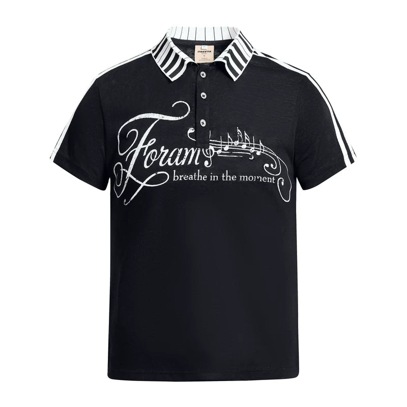 6260533739264,6260533739266,6260533739268,6260533739270, Piano Key Print Cotton Polo Shirt