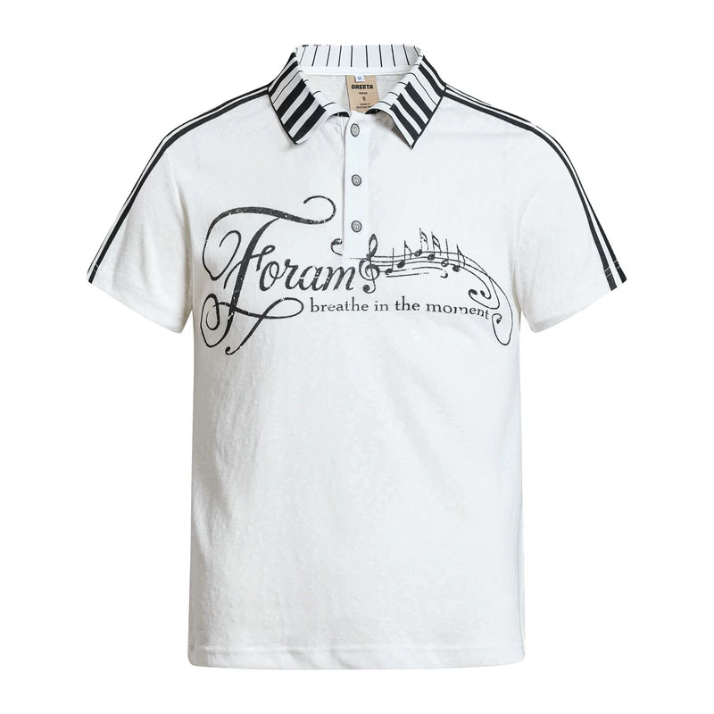 6260533739263,6260533739265,6260533739267,6260533739269, Piano Key Print Cotton Polo Shirt