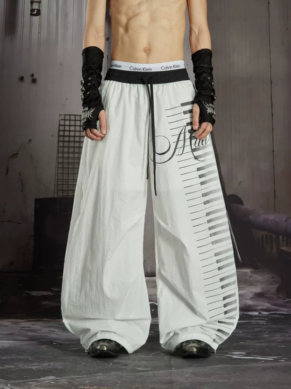 Piano Key Print Wide Leg Pants 1