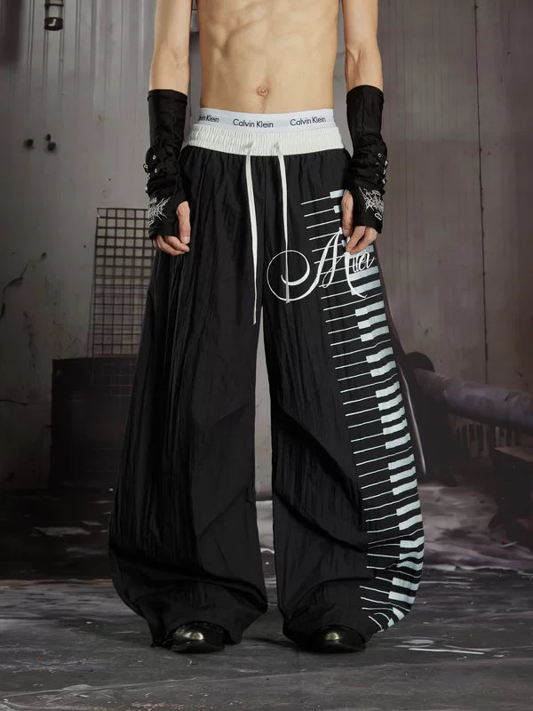 Piano Key Print Wide Leg Pants 2