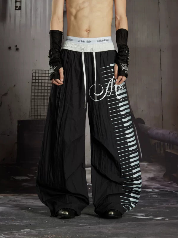 Piano Key Print Wide Leg Pants 4