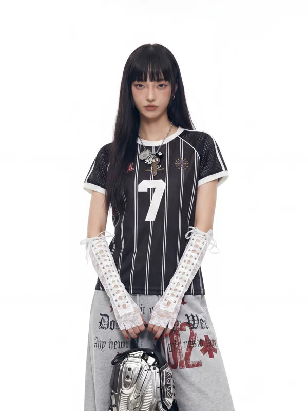 Pinstripe Jersey Style Number Graphic T-Shirt 1