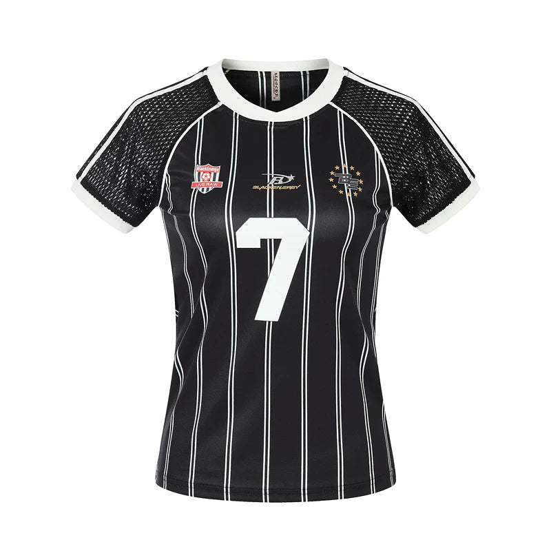 6048959177584,6048959177585,6048959177586, Pinstripe Jersey Style Number Graphic T-Shirt