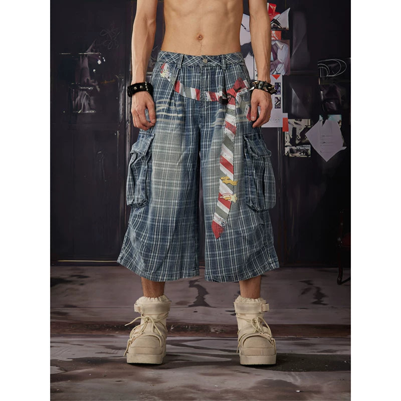 6077640581285,6077640581286,6077640581287,6077640581288, Plaid Distressed Capri Pants