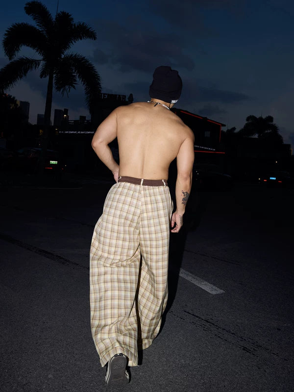 Plaid Elastic Waist Wide-Leg Pants 4