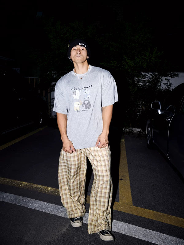 Plaid Elastic Waist Wide-Leg Pants 5