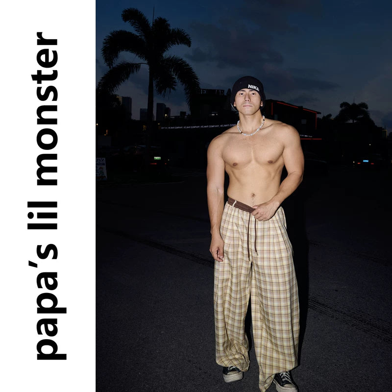 6096217916602,6096217916603,6096217916604, Plaid Elastic Waist Wide-Leg Pants