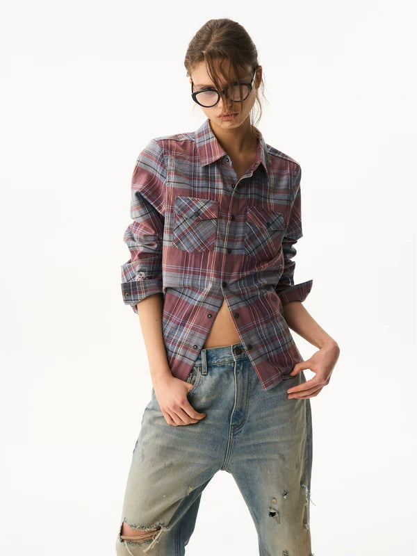 ,6033022065530,6033022065531,6033022065532,6033022065533, Plaid Embroidered Long-Sleeve Shirt Cardigan