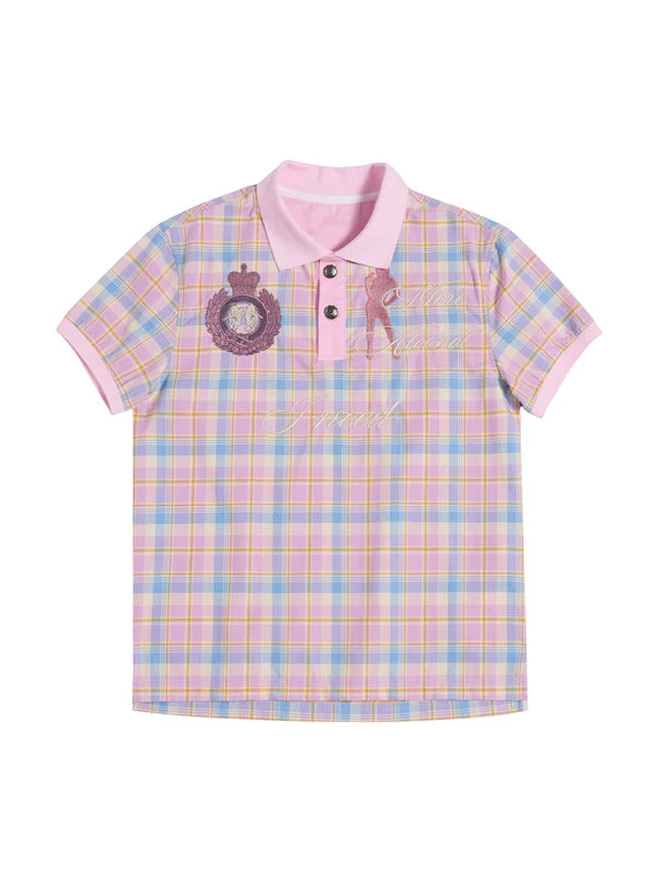 Plaid Embroidered Short-Sleeve Polo Shirt 1