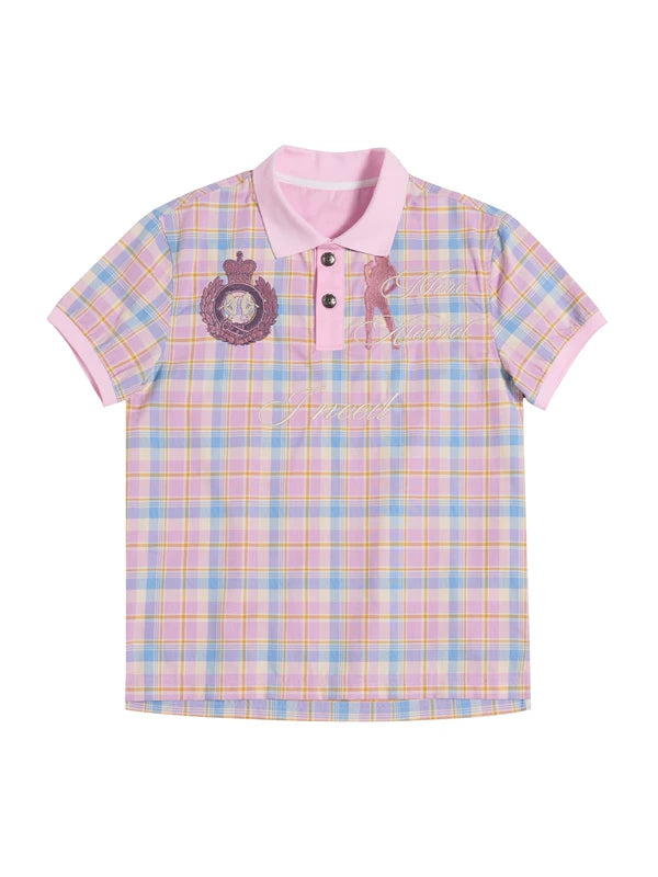 6089681368950,6216422971196,6216422971197,6216422971198, Plaid Embroidered Short-Sleeve Polo Shirt