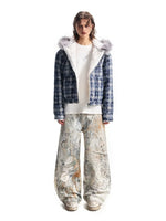 Plaid Fleece Hooded Jacket with Fur Trim 5