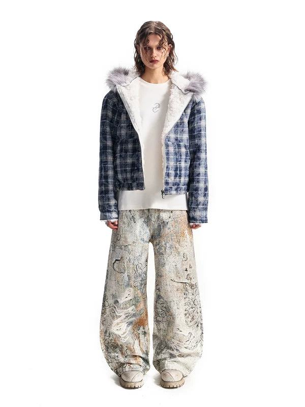 Plaid Fleece Hooded Jacket with Fur Trim 5