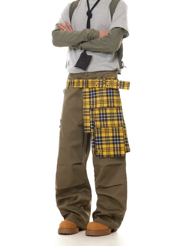 Plaid Patchwork Cargo Pants with Detachable Skirt 1
