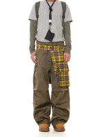 Plaid Patchwork Cargo Pants with Detachable Skirt 2