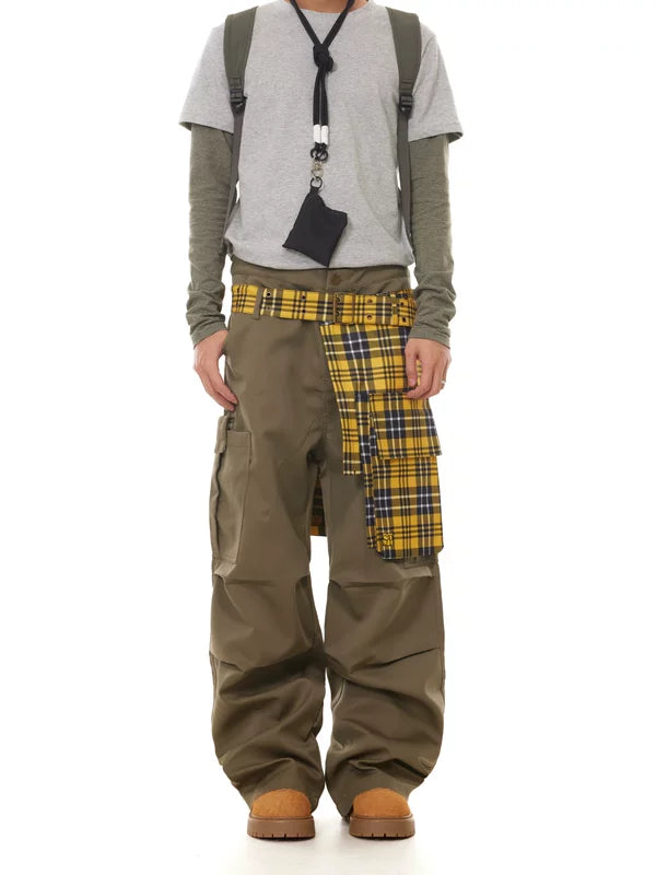 Plaid Patchwork Cargo Pants with Detachable Skirt 2