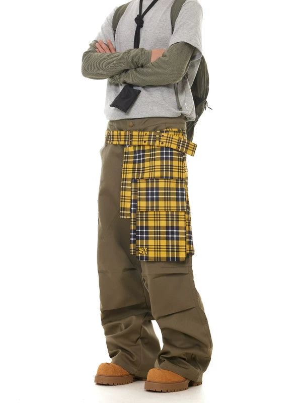 Plaid Patchwork Cargo Pants with Detachable Skirt 3