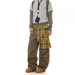 5854212476159,5854212476160,5854212476161,5854212476162, Plaid Patchwork Cargo Pants with Detachable Skirt
