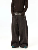 Plaid Patchwork Double Waistband Wide-Leg Pants 2