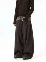 Plaid Patchwork Double Waistband Wide-Leg Pants 3