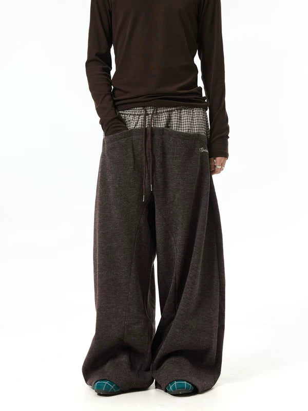 Plaid Patchwork Double Waistband Wide-Leg Pants 4