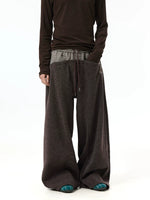 Plaid Patchwork Double Waistband Wide-Leg Pants 5