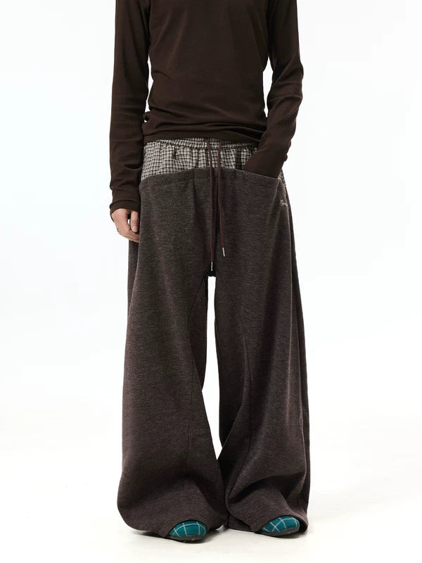 Plaid Patchwork Double Waistband Wide-Leg Pants 5