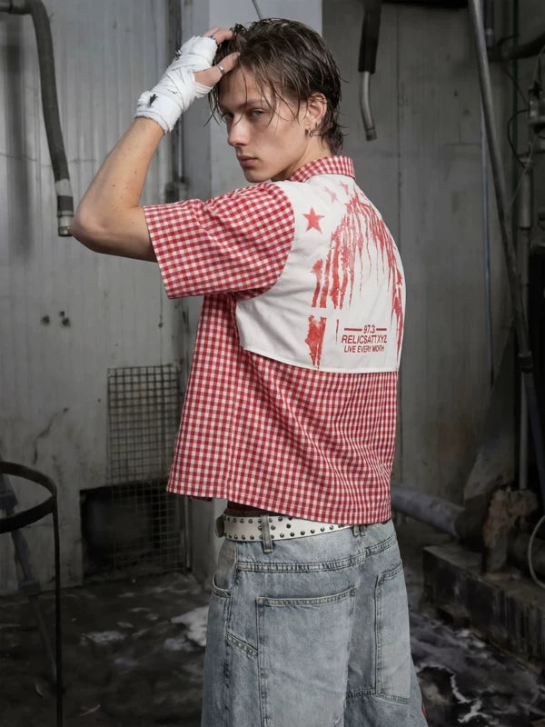Plaid Patchwork Short-Sleeve Shirt 2