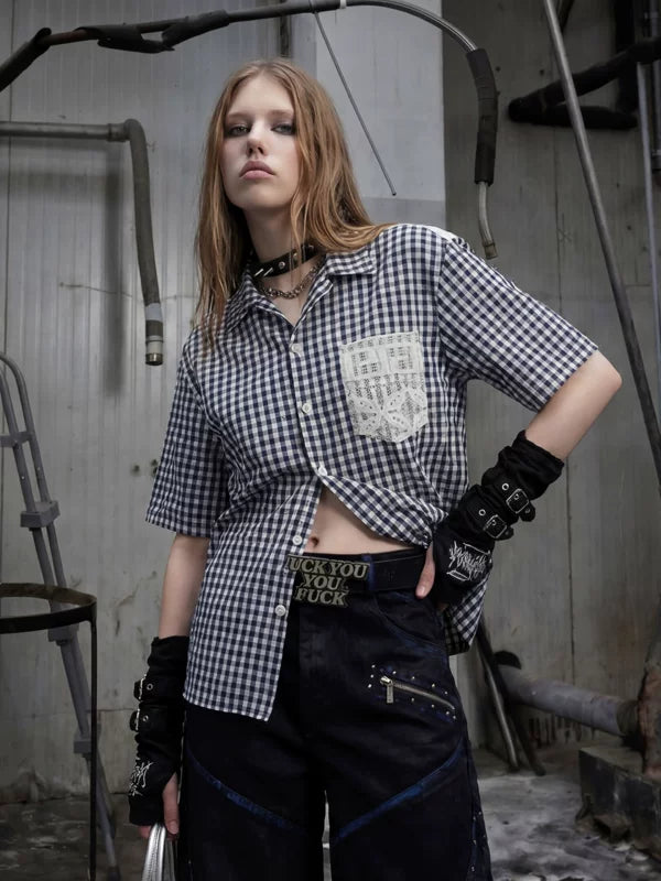 Plaid Patchwork Short-Sleeve Shirt 3
