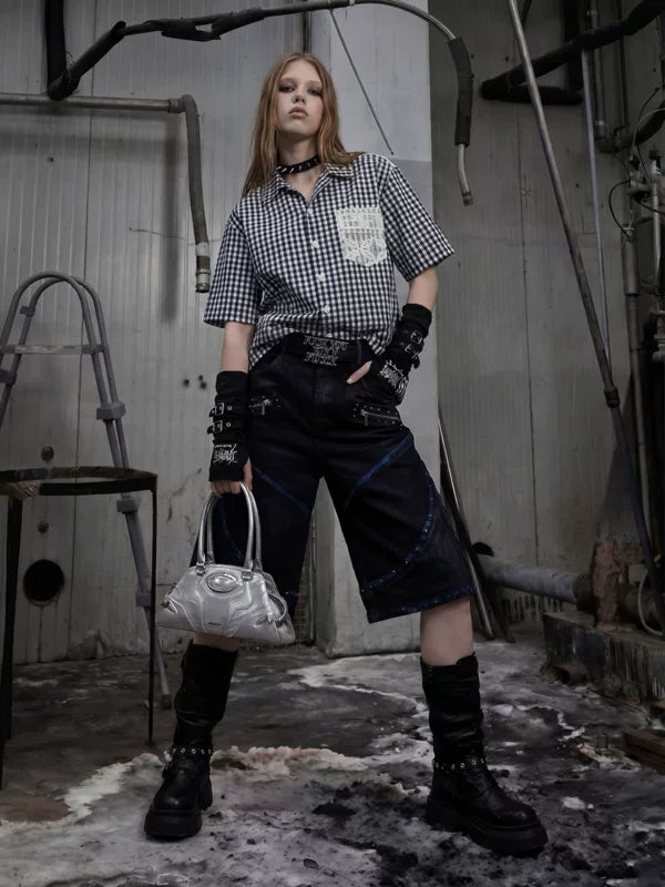 Plaid Patchwork Short-Sleeve Shirt 4