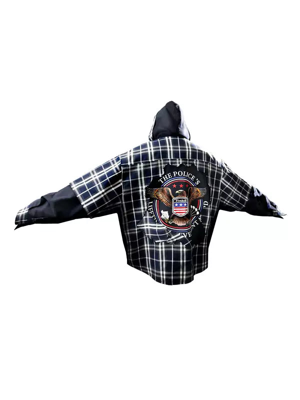 Plaid Patchwork Zip-Up Hooded Sweatshirt 2