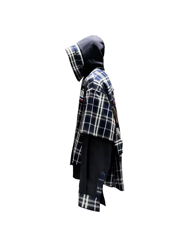Plaid Patchwork Zip-Up Hooded Sweatshirt 3