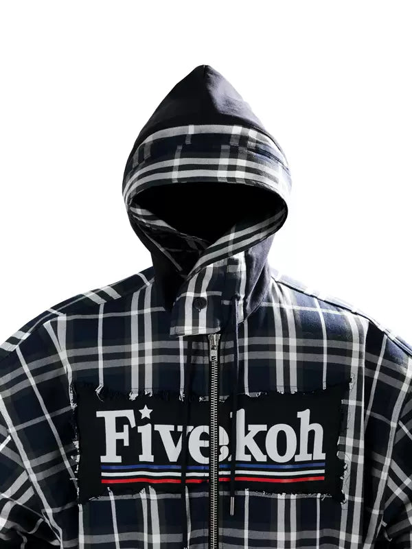 Plaid Patchwork Zip-Up Hooded Sweatshirt 4