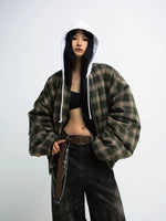 Plaid Reversible Hooded Cotton-Padded Jacket 1