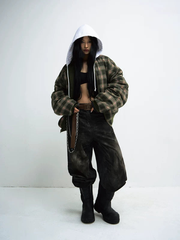 Plaid Reversible Hooded Cotton-Padded Jacket 3
