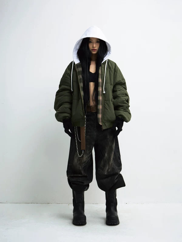 Plaid Reversible Hooded Cotton-Padded Jacket 5