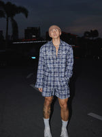 Plaid Rhinestone Long-Sleeve Shirt and Shorts 1
