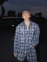 Plaid Rhinestone Long-Sleeve Shirt and Shorts 2
