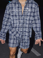 Plaid Rhinestone Long-Sleeve Shirt and Shorts 4