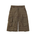 5946893312451,5946893312452,5946893312453,5946893312454, Plaid Three-Ribbed Cropped Cargo Pants