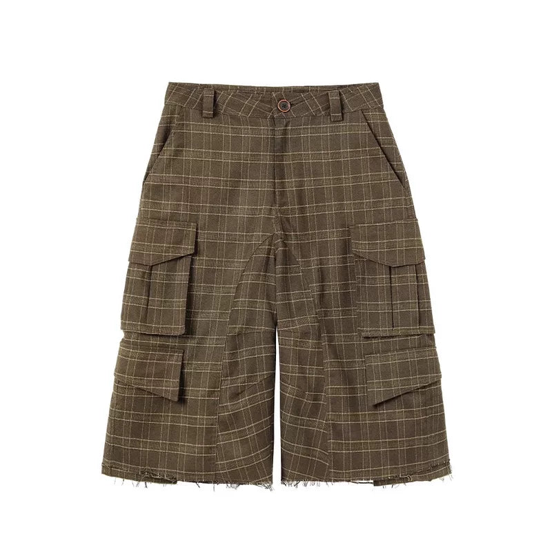 5946893312451,5946893312452,5946893312453,5946893312454, Plaid Three-Ribbed Cropped Cargo Pants