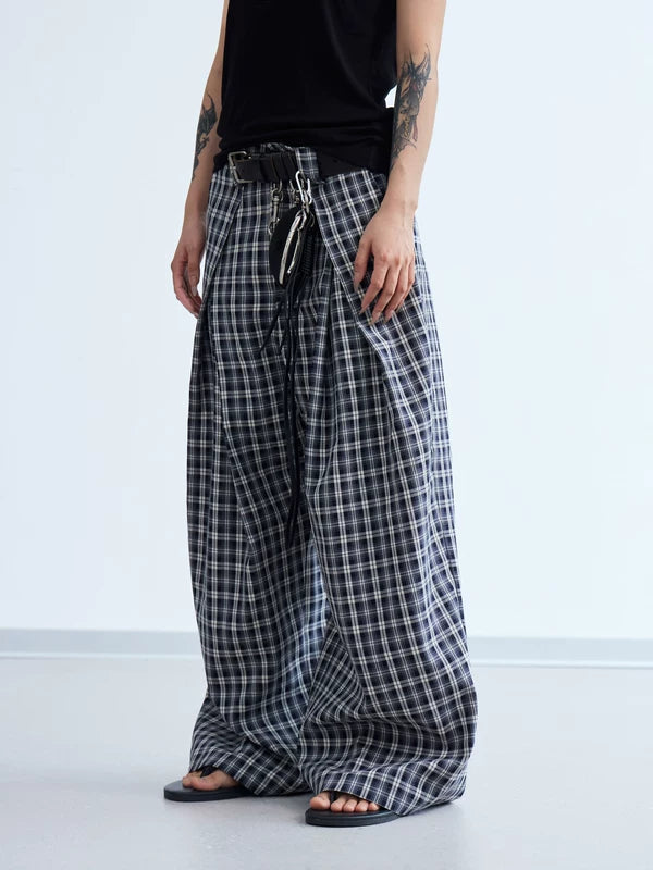 Pleated 3D Plaid Wide-Leg Casual Pants 2