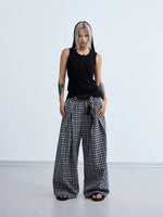 Pleated 3D Plaid Wide-Leg Casual Pants 5