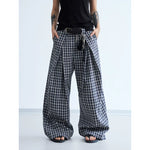 5809315080402,5809315080403,5809315080404,5809315080405,5809315080406, Pleated 3D Plaid Wide-Leg Casual Pants