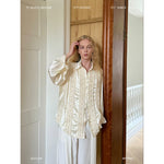 Pleated Beaded Satin Long-Sleeve Shirt 1