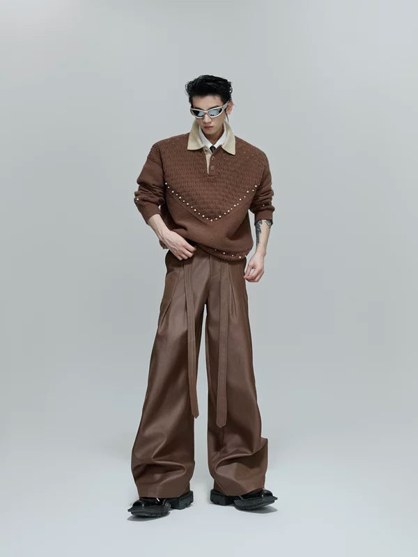 Pleated Belted Wide-Leg Pants 4