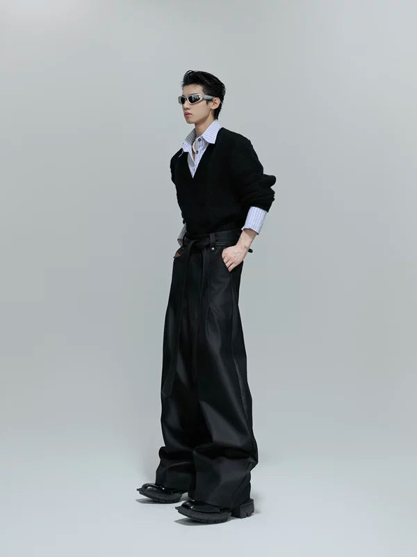 Pleated Belted Wide-Leg Pants 5